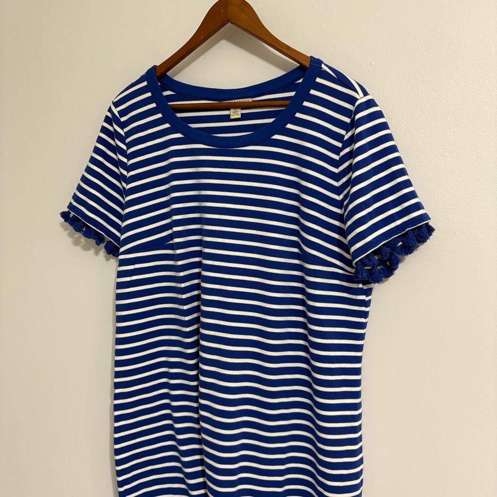 Appleseed's Women's XL Blue Striped Summer Dress Tassel Coastal Boho - Picture 5 of 7
